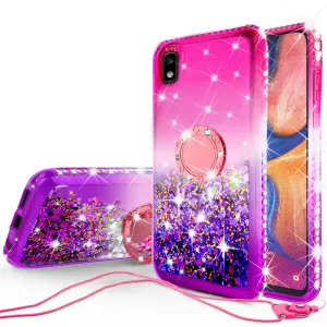 Glitter Phone Case Kickstand Compatible for Motorola Moto E6 Case, Moto E6 Case,Ring Stand Liquid Floating Quicksand Bling Sparkle Protective Girls Women for Motorola Moto E6 W/Temper Glass - (Hot Pink/Purple Gradient)