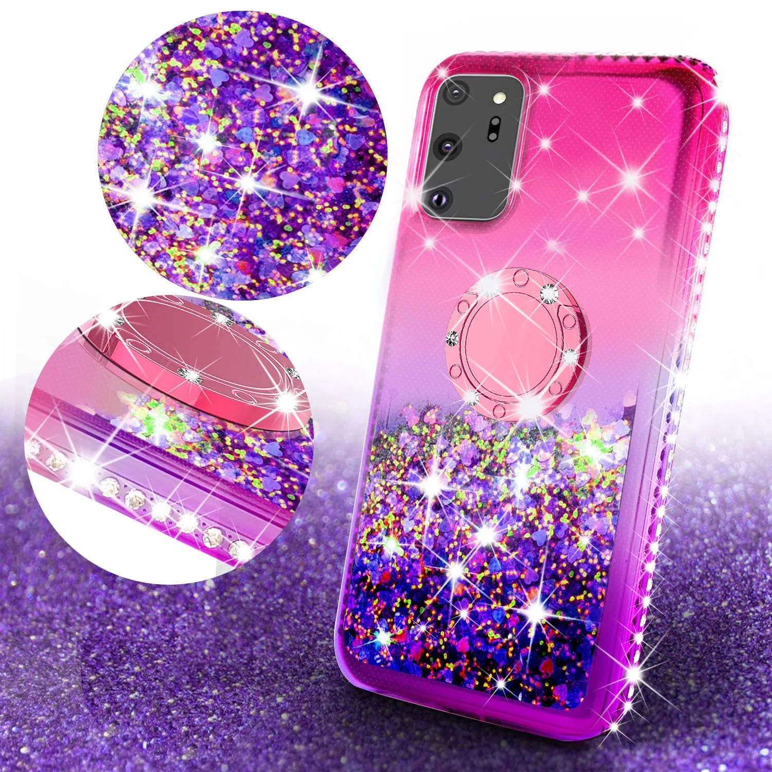 Glitter Phone Case Kickstand Compatible for Samsung Galaxy A51 5G Case, Galaxy A51 5G Case,Ring Stand Liquid Floating Quicksand Bling Sparkle Protective Girls Women for Samsung Galaxy A51 5G W/Temper Glass - (Hot Pink/Purple Gradient)