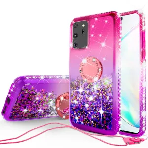 Glitter Phone Case Kickstand Compatible for Samsung Galaxy A51 5G Case, Galaxy A51 5G Case,Ring Stand Liquid Floating Quicksand Bling Sparkle Protective Girls Women for Samsung Galaxy A51 5G W/Temper Glass - (Hot Pink/Purple Gradient)