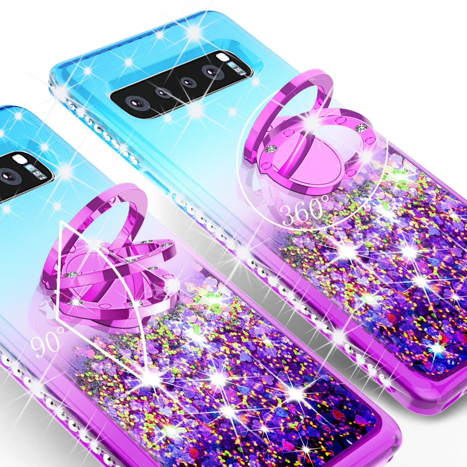 Glitter Phone Case Kickstand Compatible for Samsung Galaxy S10 Case,Ring Stand Liquid Floating Quicksand Bling Sparkle Protective Girls Women for Galaxy S10 - (Teal Gradient)