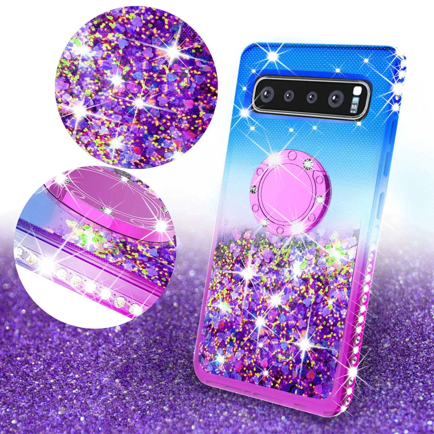 Glitter Phone Case Kickstand Compatible for Samsung Galaxy S10 Plus Case, Galaxy S10  Case,Ring Stand Liquid Floating Quicksand Bling Sparkle Protective Girls Women for Galaxy S10 Plus - (Blue Gradient)