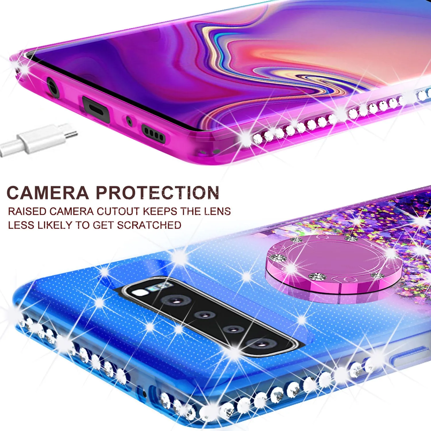 Glitter Phone Case Kickstand Compatible for Samsung Galaxy S10 Plus Case, Galaxy S10  Case,Ring Stand Liquid Floating Quicksand Bling Sparkle Protective Girls Women for Galaxy S10 Plus - (Blue Gradient)