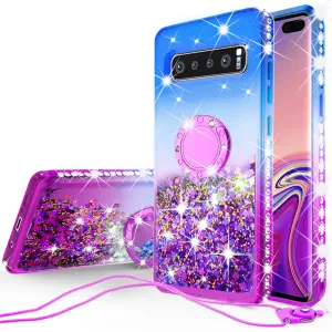 Glitter Phone Case Kickstand Compatible for Samsung Galaxy S10 Plus Case, Galaxy S10  Case,Ring Stand Liquid Floating Quicksand Bling Sparkle Protective Girls Women for Galaxy S10 Plus - (Blue Gradient)