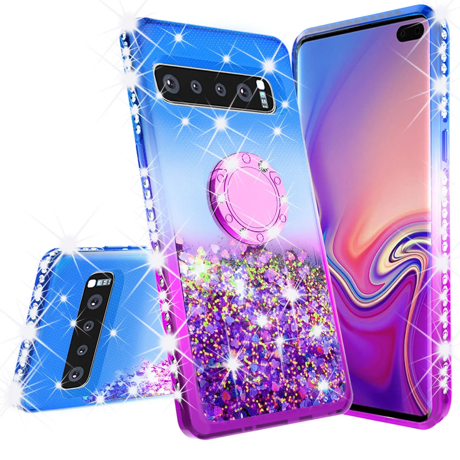 Glitter Phone Case Kickstand Compatible for Samsung Galaxy S10 Plus Case, Galaxy S10  Case,Ring Stand Liquid Floating Quicksand Bling Sparkle Protective Girls Women for Galaxy S10 Plus - (Blue Gradient)