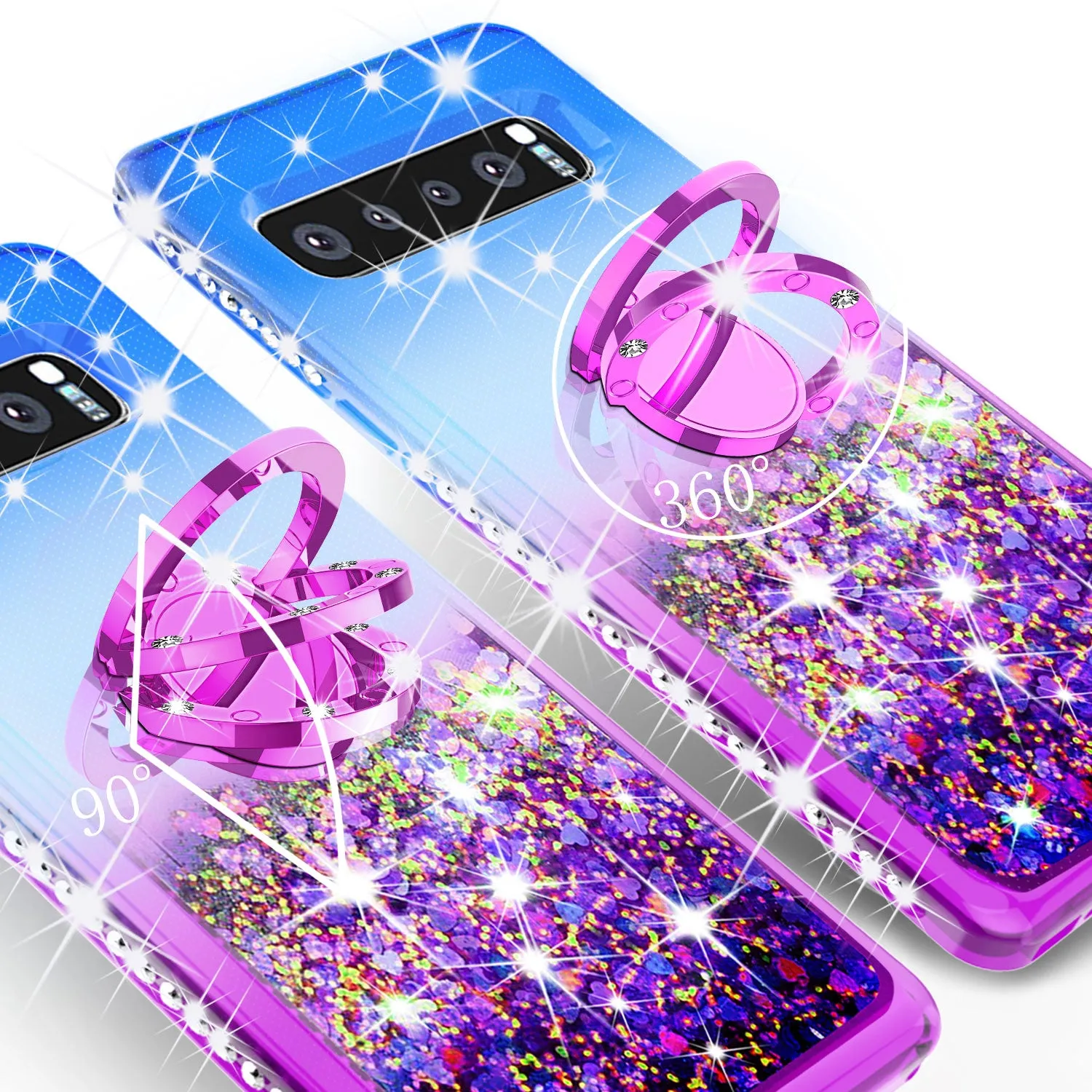 Glitter Phone Case Kickstand Compatible for Samsung Galaxy S10 Plus Case, Galaxy S10  Case,Ring Stand Liquid Floating Quicksand Bling Sparkle Protective Girls Women for Galaxy S10 Plus - (Blue Gradient)