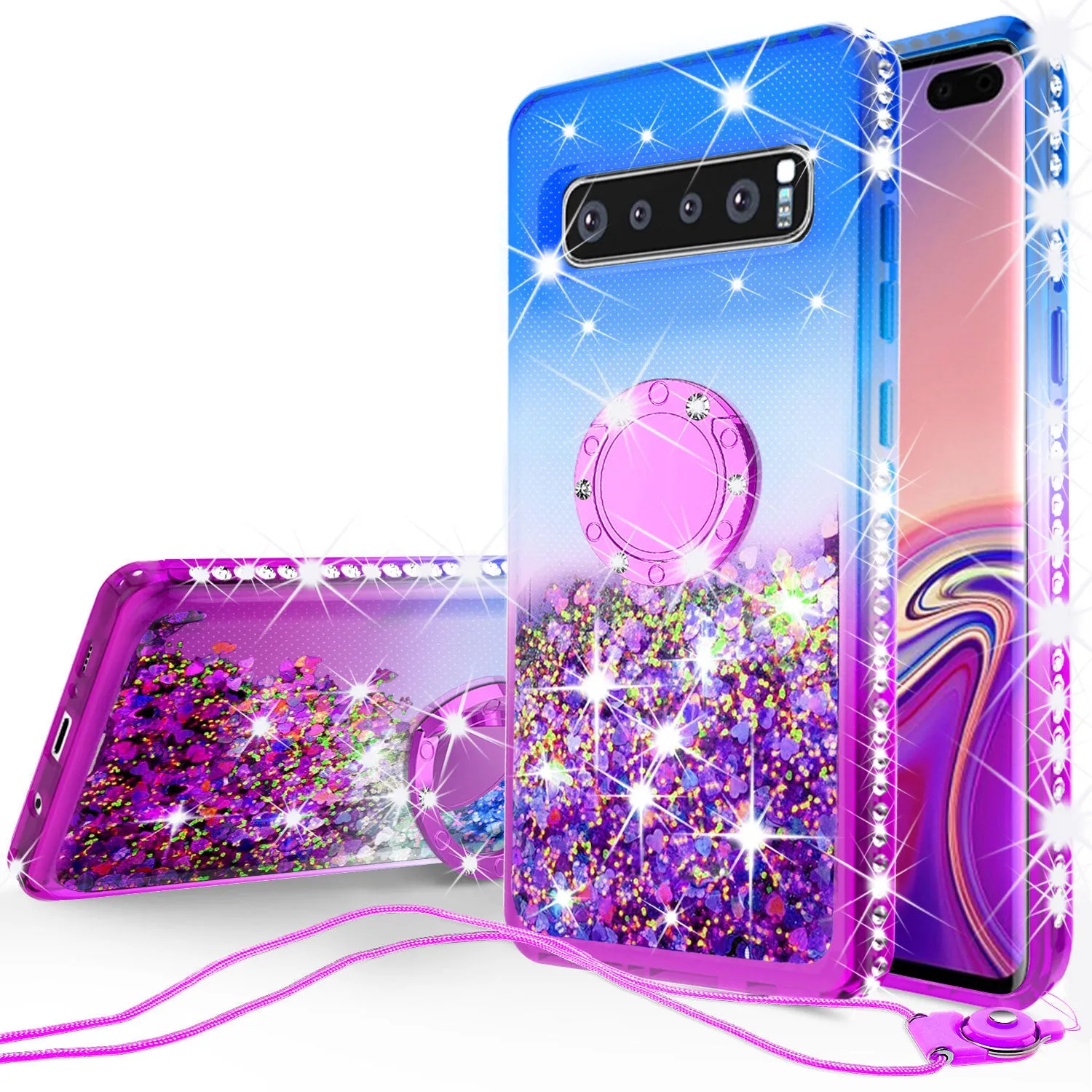 Glitter Phone Case Kickstand Compatible for Samsung Galaxy S10 Plus Case, Galaxy S10  Case,Ring Stand Liquid Floating Quicksand Bling Sparkle Protective Girls Women for Galaxy S10 Plus - (Blue Gradient)