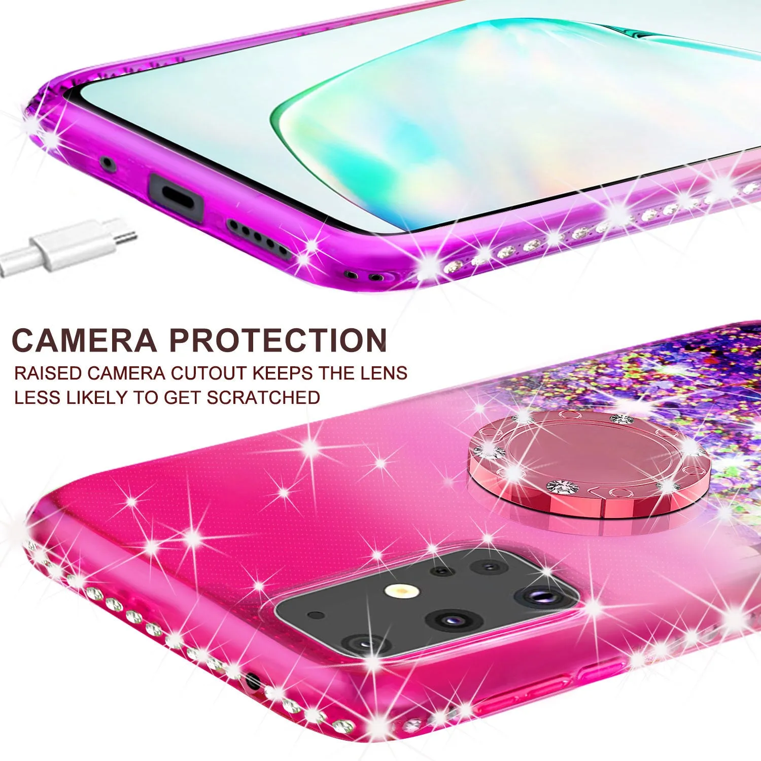 Glitter Phone Case Kickstand Compatible for Samsung Galaxy S20 Case, Galaxy S20 Case,Ring Stand Liquid Floating Quicksand Bling Sparkle Protective Girls Women for Samsung Galaxy S20 W/Temper Glass - (Hot Pink/Purple Gradient)