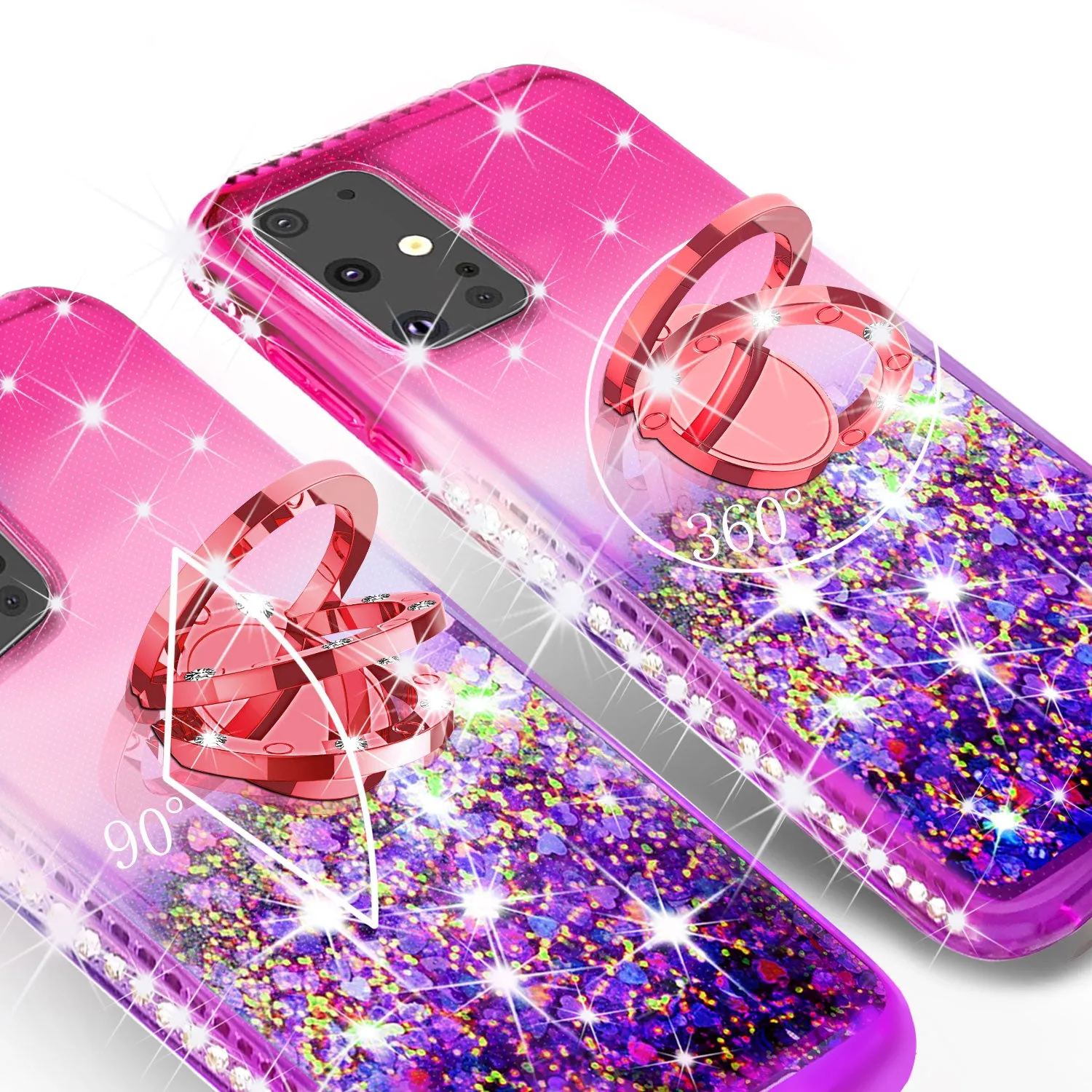 Glitter Phone Case Kickstand Compatible for Samsung Galaxy S20 Case, Galaxy S20 Case,Ring Stand Liquid Floating Quicksand Bling Sparkle Protective Girls Women for Samsung Galaxy S20 W/Temper Glass - (Hot Pink/Purple Gradient)