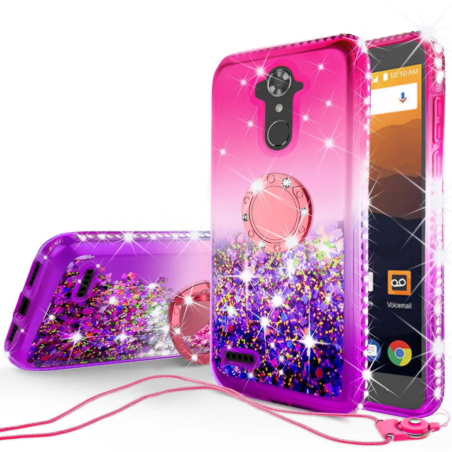 Glitter Phone Case Kickstand Compatible for ZTE MAX XL, ZTE ZMAX PRO Case,Ring Stand Liquid Floating Quicksand Bling Sparkle Protective Girls Women for ZMAX Pro/Blade X Max/Carry/Blade Max 3/Max Blue - (Pink Gradient)