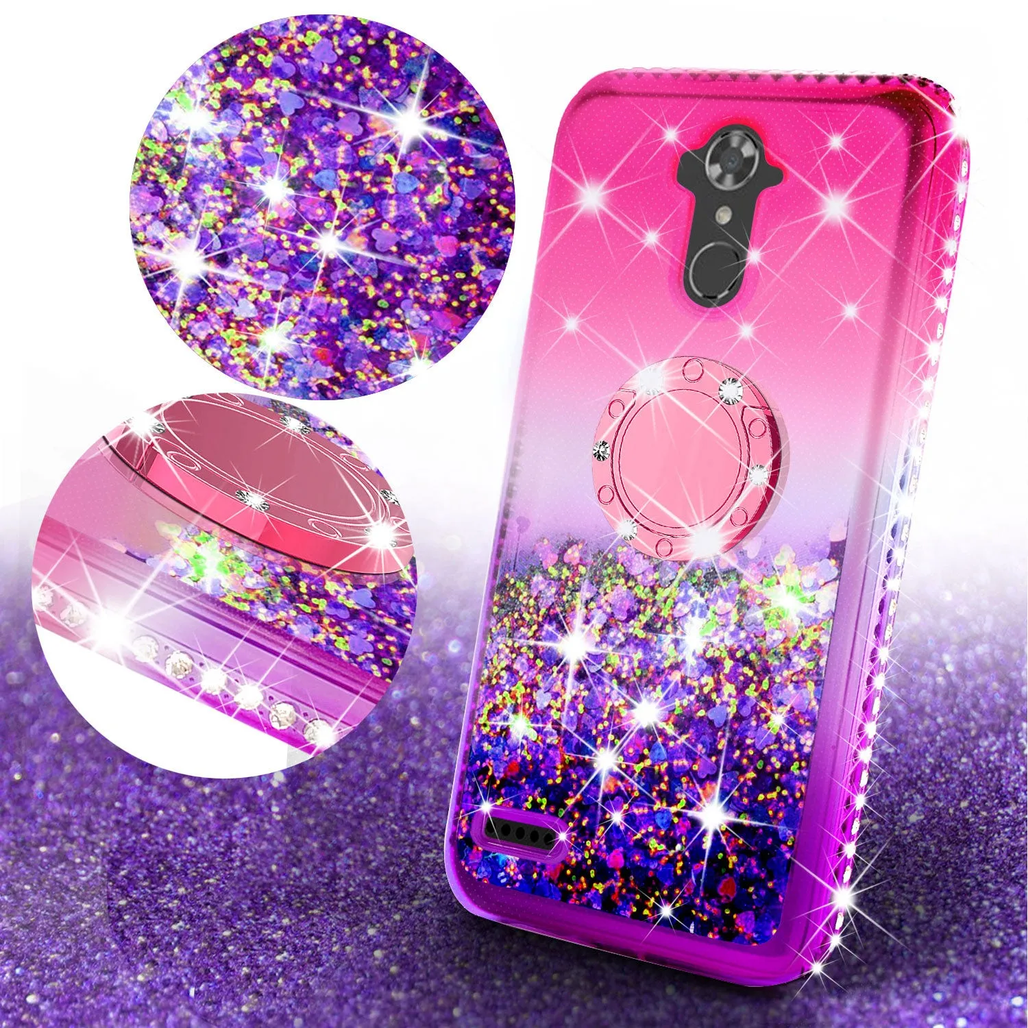 Glitter Phone Case Kickstand Compatible for ZTE MAX XL, ZTE ZMAX PRO Case,Ring Stand Liquid Floating Quicksand Bling Sparkle Protective Girls Women for ZMAX Pro/Blade X Max/Carry/Blade Max 3/Max Blue - (Pink Gradient)
