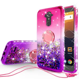 Glitter Phone Case Kickstand Compatible for ZTE MAX XL, ZTE ZMAX PRO Case,Ring Stand Liquid Floating Quicksand Bling Sparkle Protective Girls Women for ZMAX Pro/Blade X Max/Carry/Blade Max 3/Max Blue - (Pink Gradient)