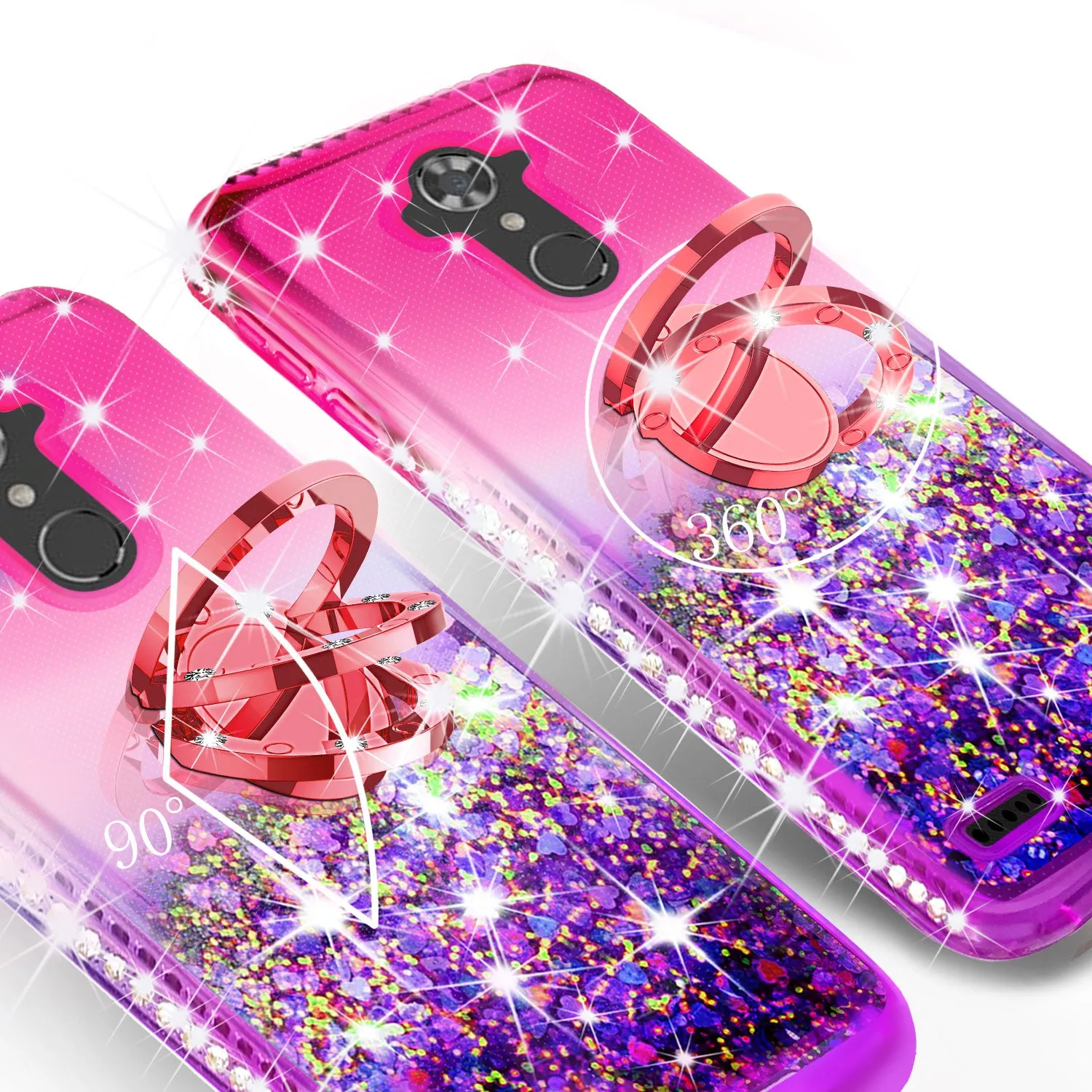 Glitter Phone Case Kickstand Compatible for ZTE MAX XL, ZTE ZMAX PRO Case,Ring Stand Liquid Floating Quicksand Bling Sparkle Protective Girls Women for ZMAX Pro/Blade X Max/Carry/Blade Max 3/Max Blue - (Pink Gradient)