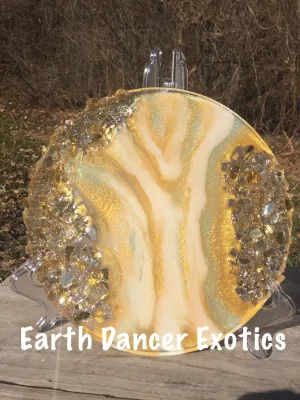 Gold Glass and Glitter Resin Geode, Agate Slice, bohemian art , witchy vibes, glass geode table art