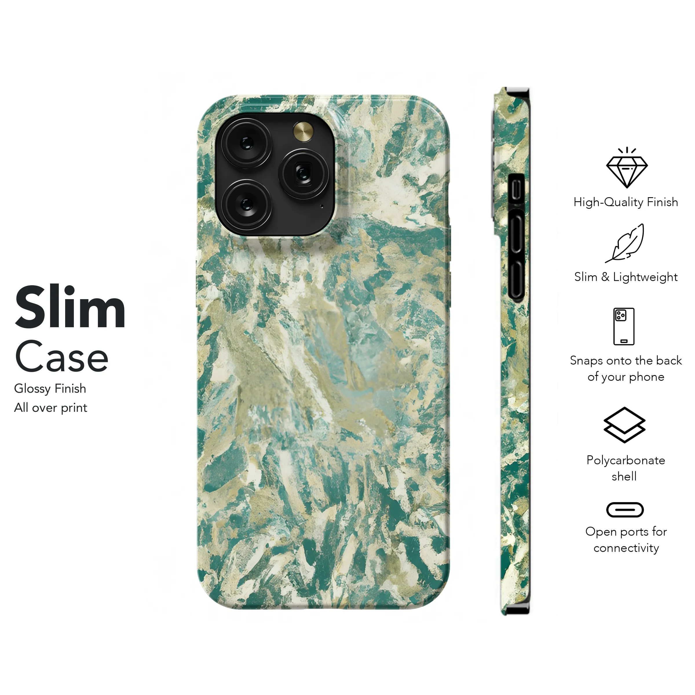 Gold Marble Green Gray Phone Case iPhone Samsung Cover Pixel 3337