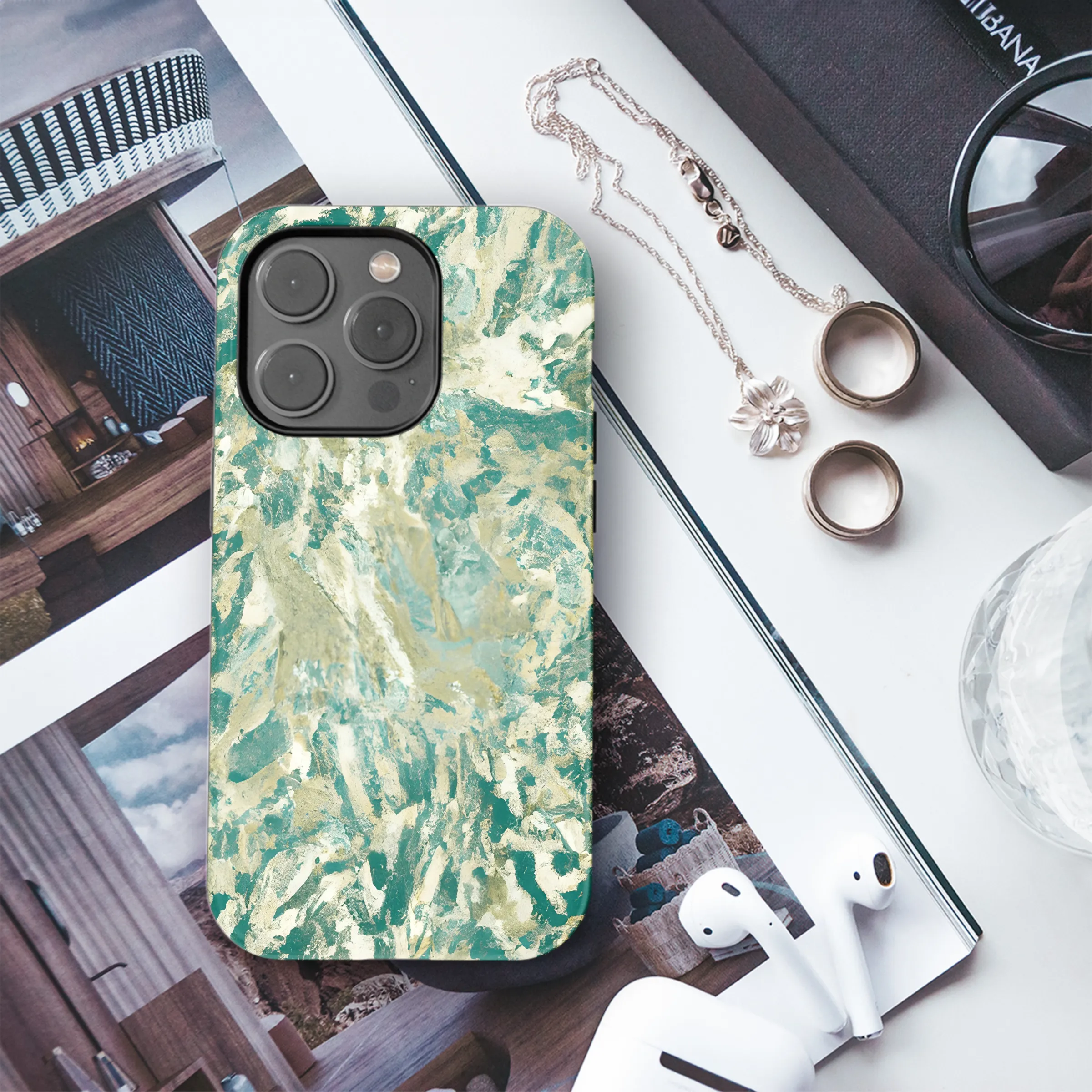 Gold Marble Green Gray Phone Case iPhone Samsung Cover Pixel 3337