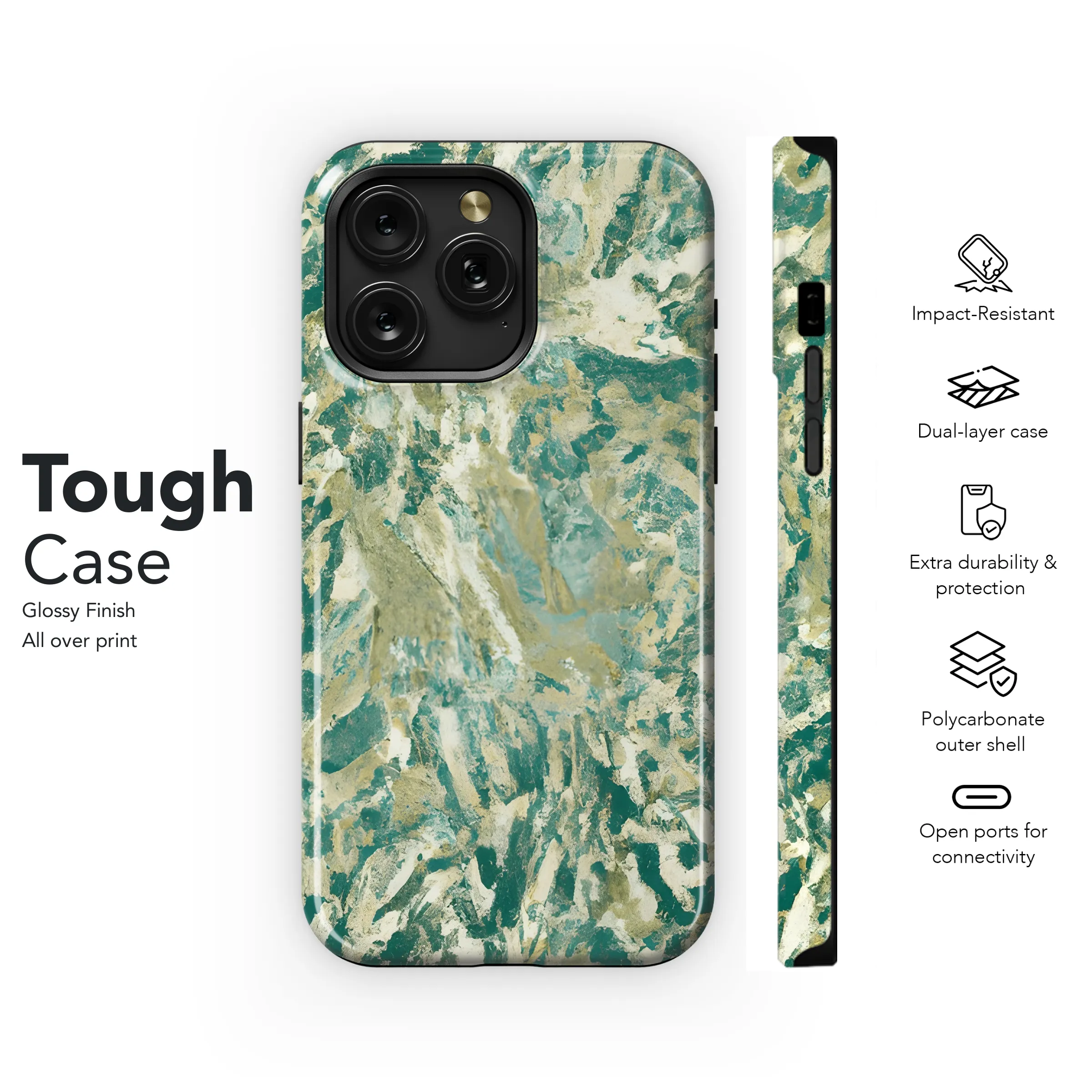 Gold Marble Green Gray Phone Case iPhone Samsung Cover Pixel 3337