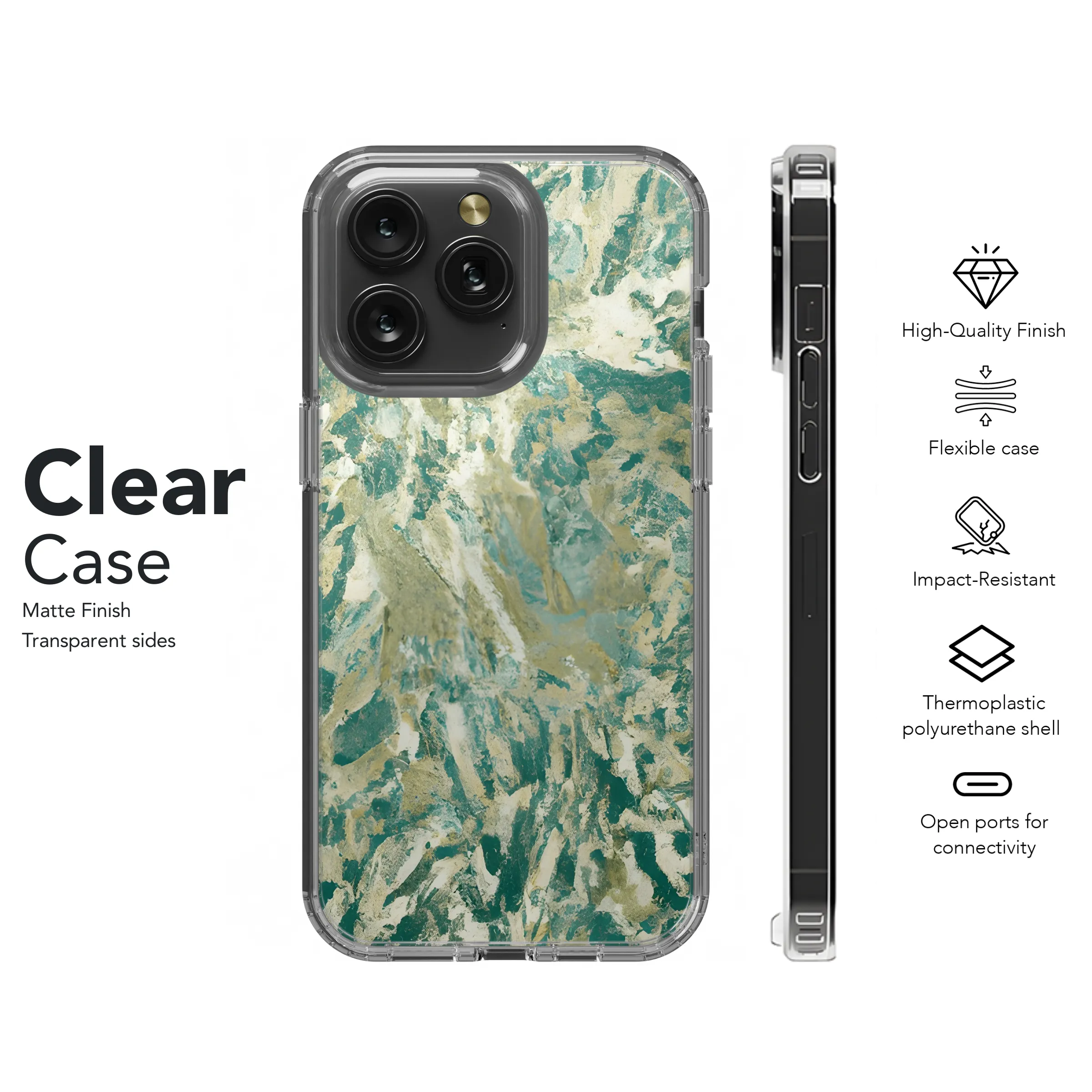 Gold Marble Green Gray Phone Case iPhone Samsung Cover Pixel 3337