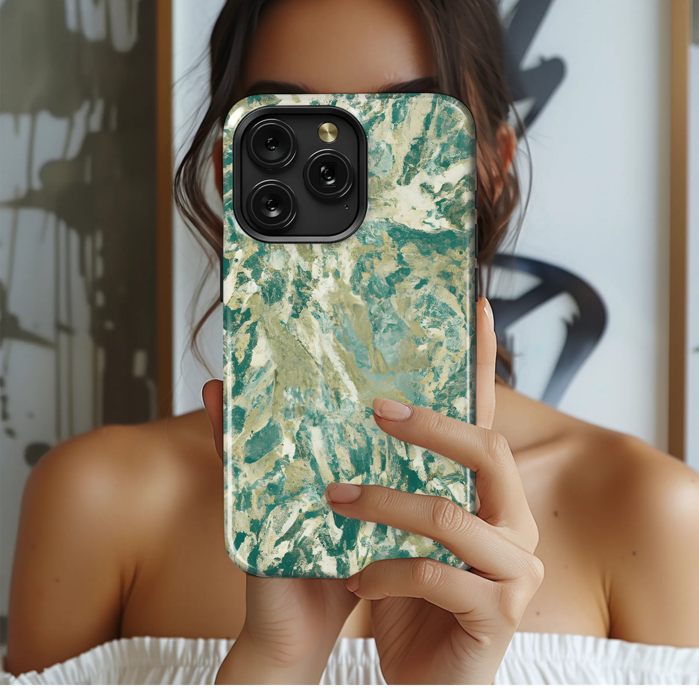 Gold Marble Green Gray Phone Case iPhone Samsung Cover Pixel 3337