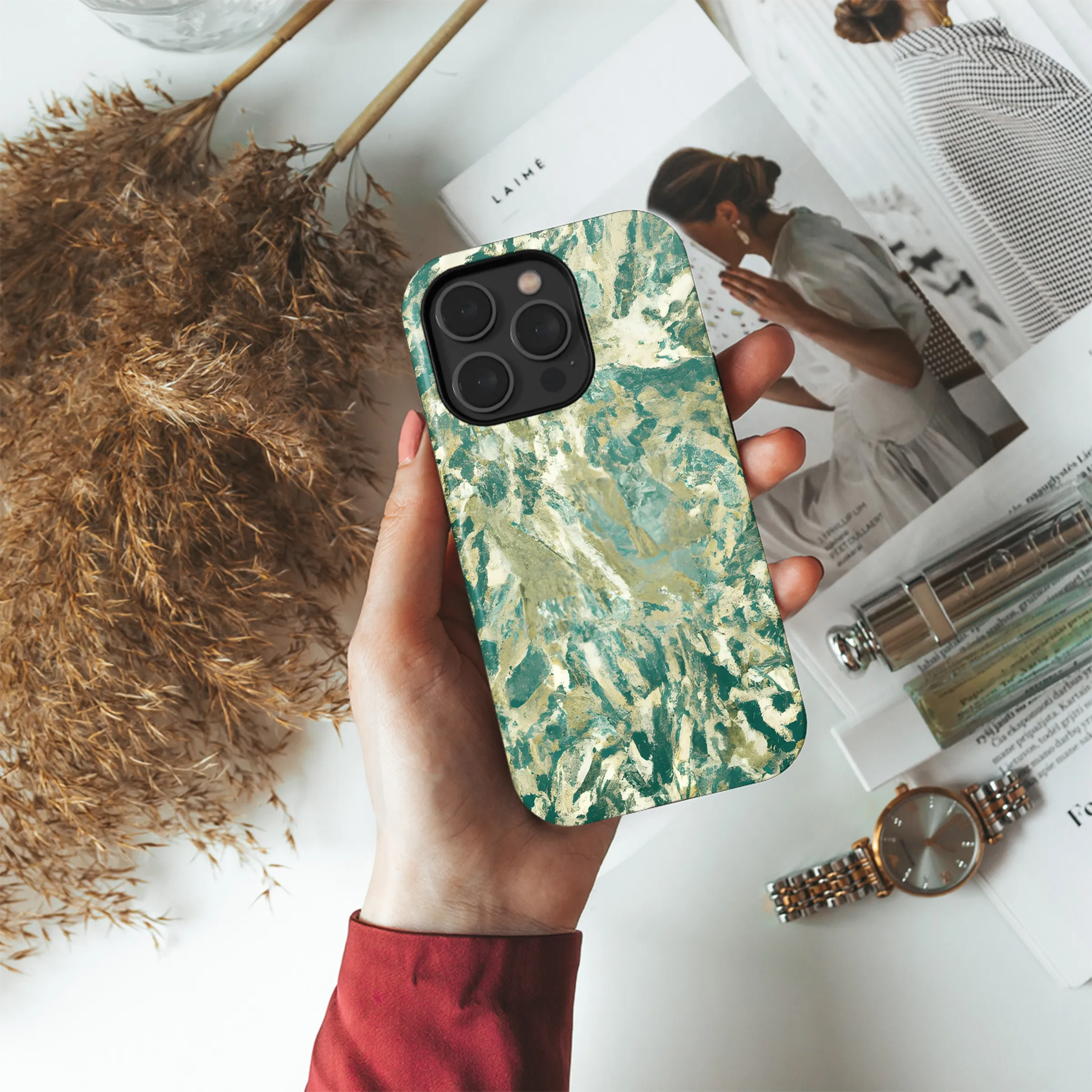Gold Marble Green Gray Phone Case iPhone Samsung Cover Pixel 3337