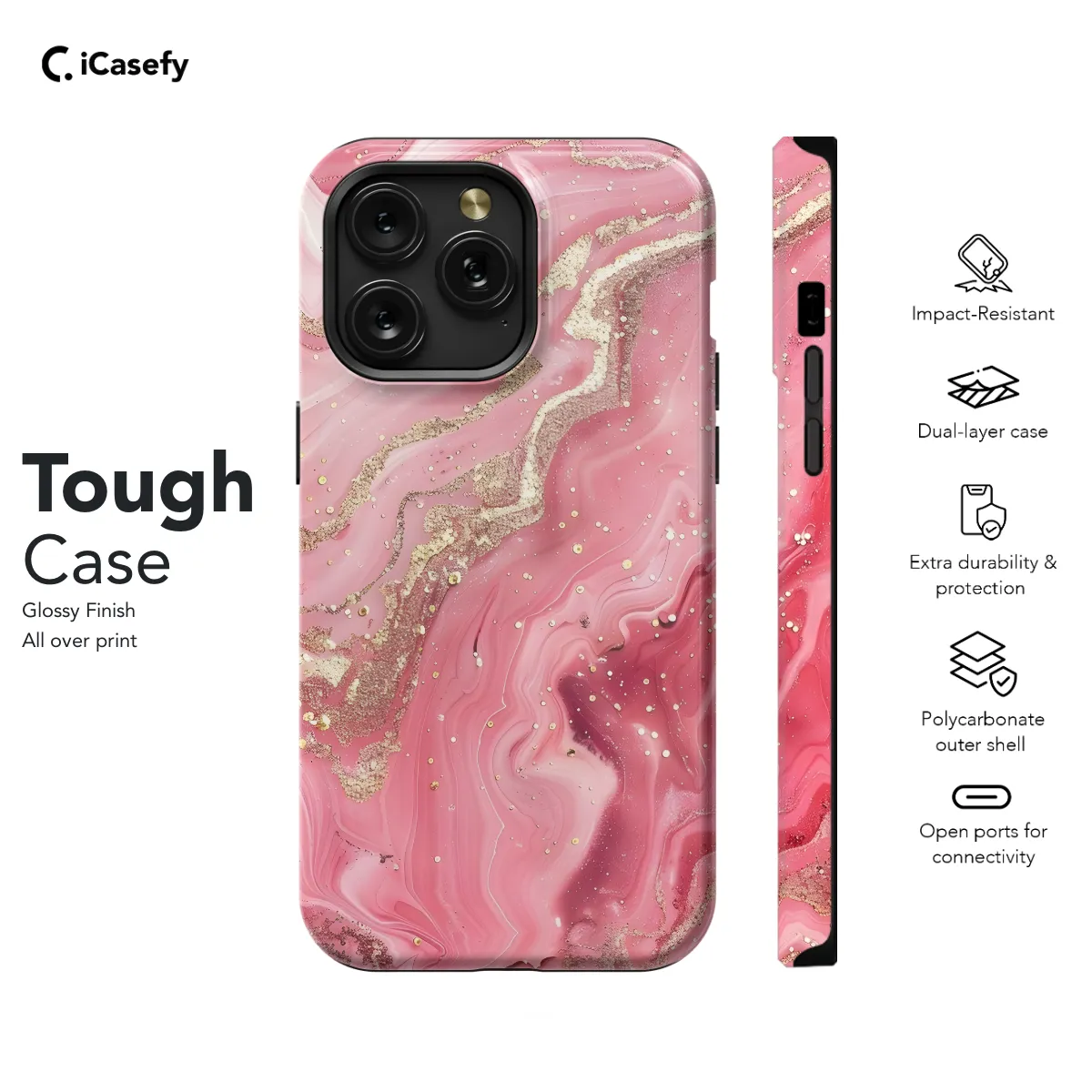 Golden Pink Marble Phone Case iPhone Samsung Pixel & More 177