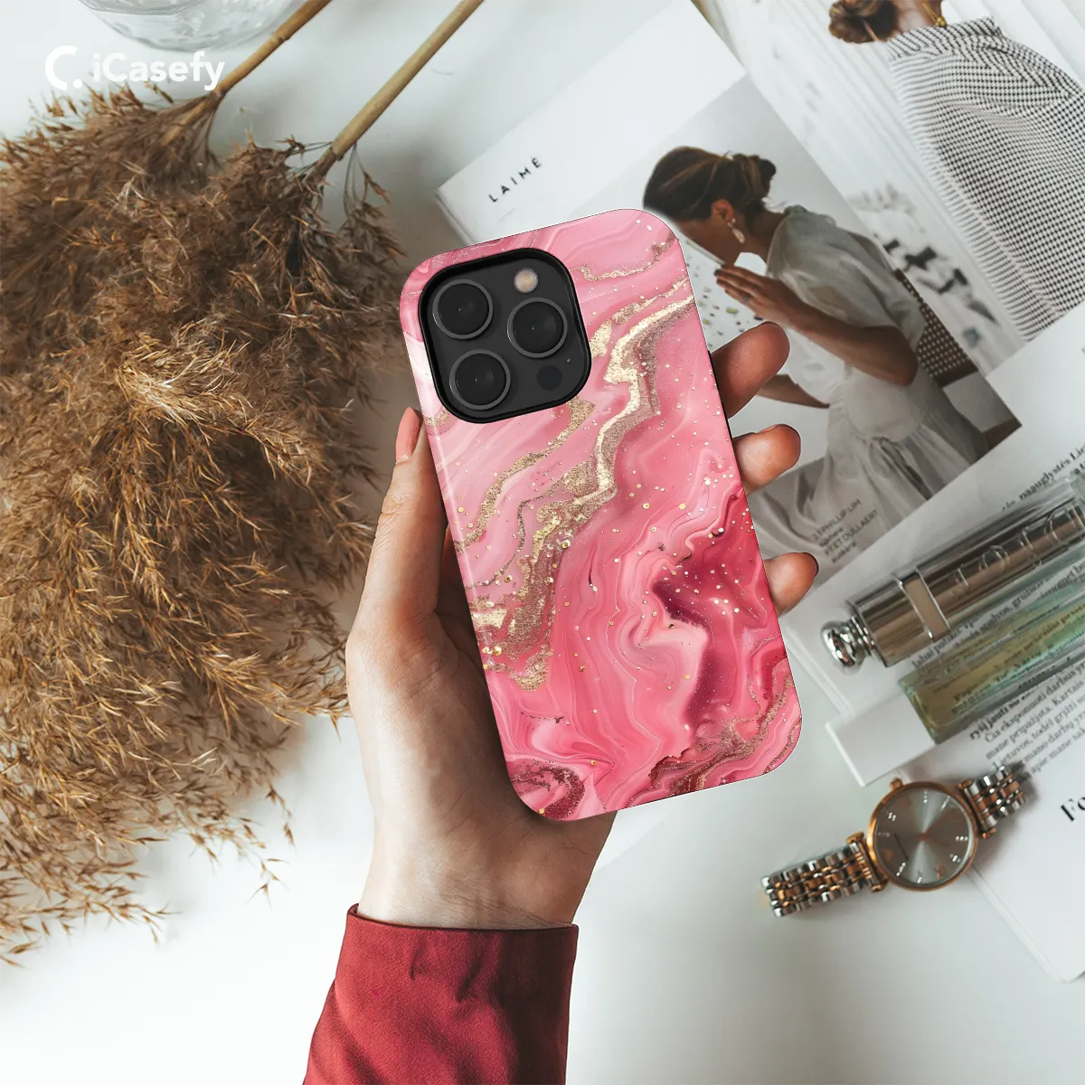 Golden Pink Marble Phone Case iPhone Samsung Pixel & More 177