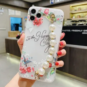 Gorgeous Transparent Flower Phone Case Holder Wrist Band Soft Cover