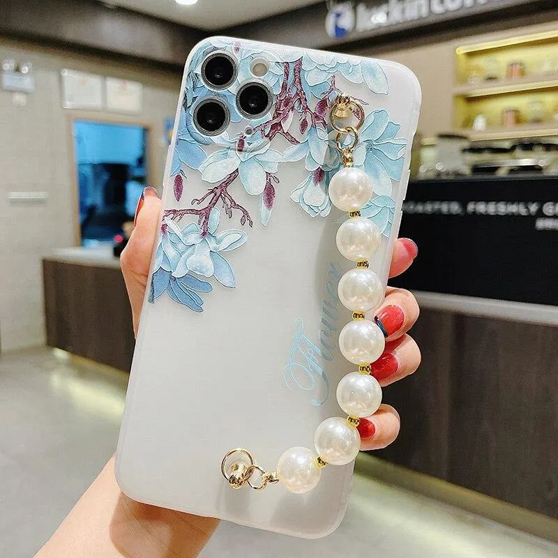 Gorgeous Transparent Flower Phone Case Holder Wrist Band Soft Cover