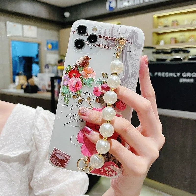 Gorgeous Transparent Flower Phone Case Holder Wrist Band Soft Cover