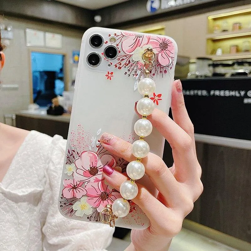 Gorgeous Transparent Flower Phone Case Holder Wrist Band Soft Cover