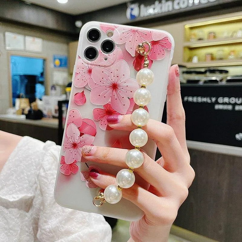Gorgeous Transparent Flower Phone Case Holder Wrist Band Soft Cover
