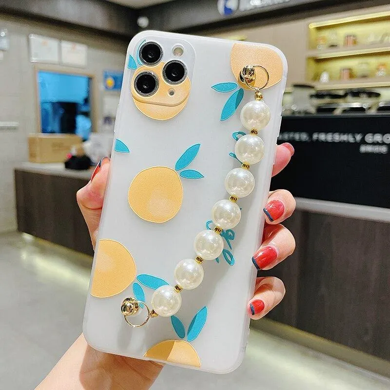 Gorgeous Transparent Flower Phone Case Holder Wrist Band Soft Cover