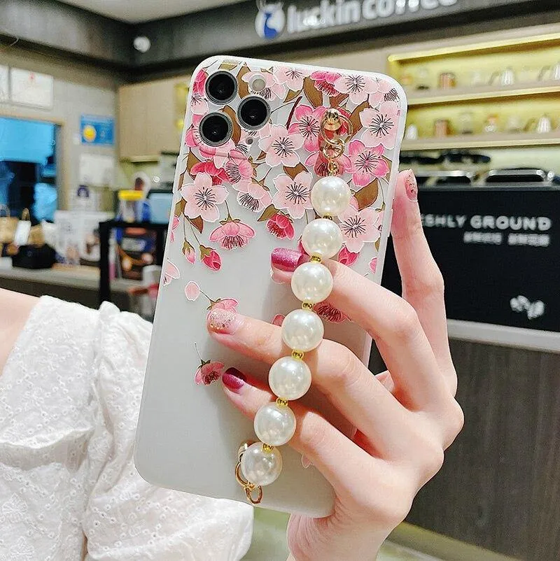 Gorgeous Transparent Flower Phone Case Holder Wrist Band Soft Cover