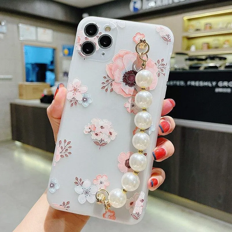 Gorgeous Transparent Flower Phone Case Holder Wrist Band Soft Cover