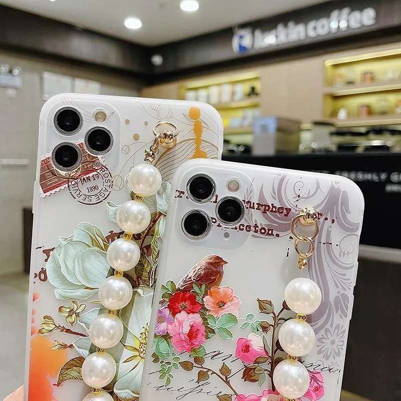 Gorgeous Transparent Flower Phone Case Holder Wrist Band Soft Cover