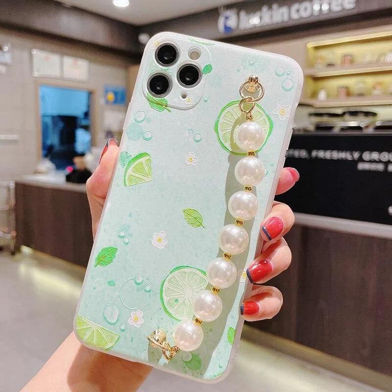 Gorgeous Transparent Flower Phone Case Holder Wrist Band Soft Cover