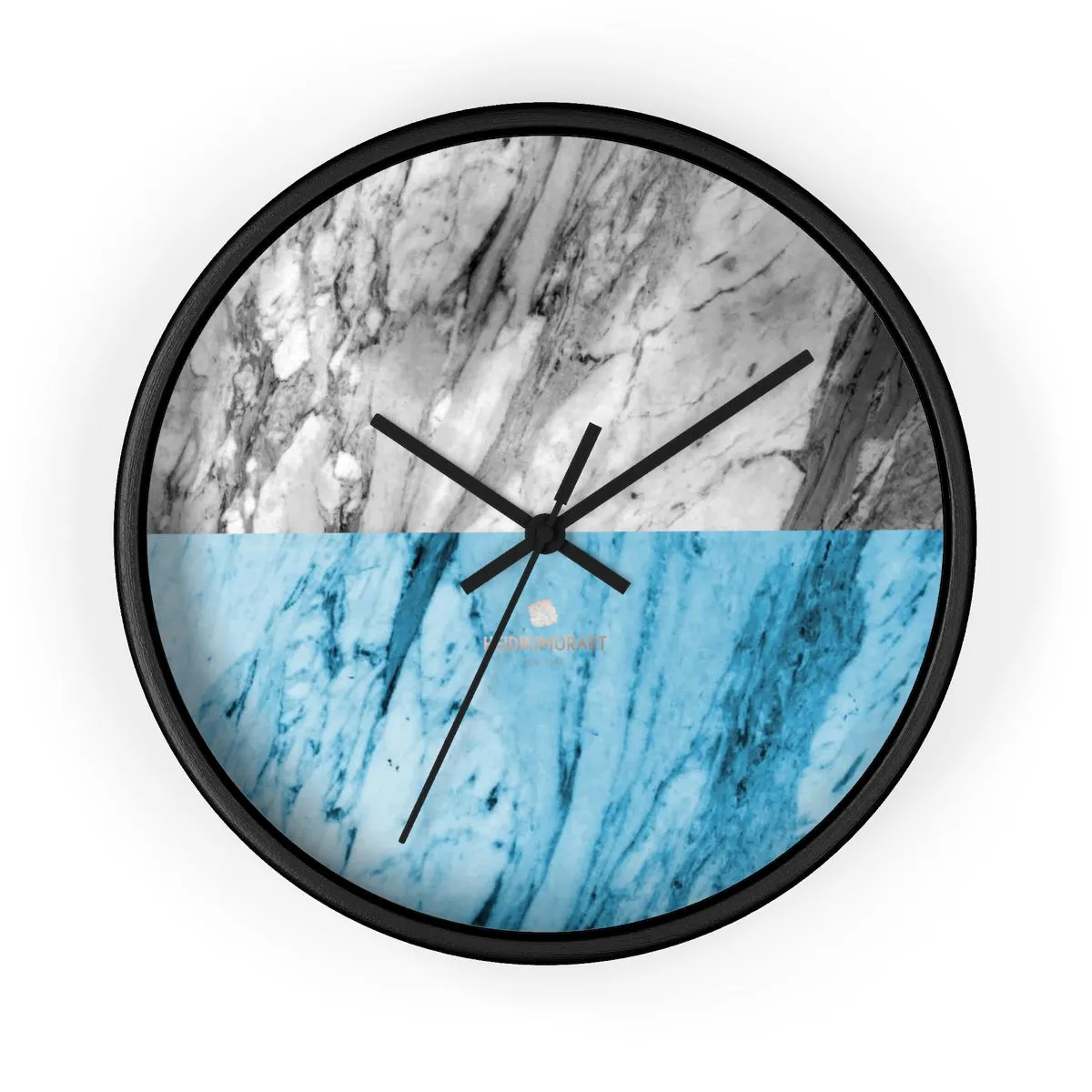 Gray Blue White Marble Print Art Large Indoor Designer 10" dia. Wall Clock-Made in USA