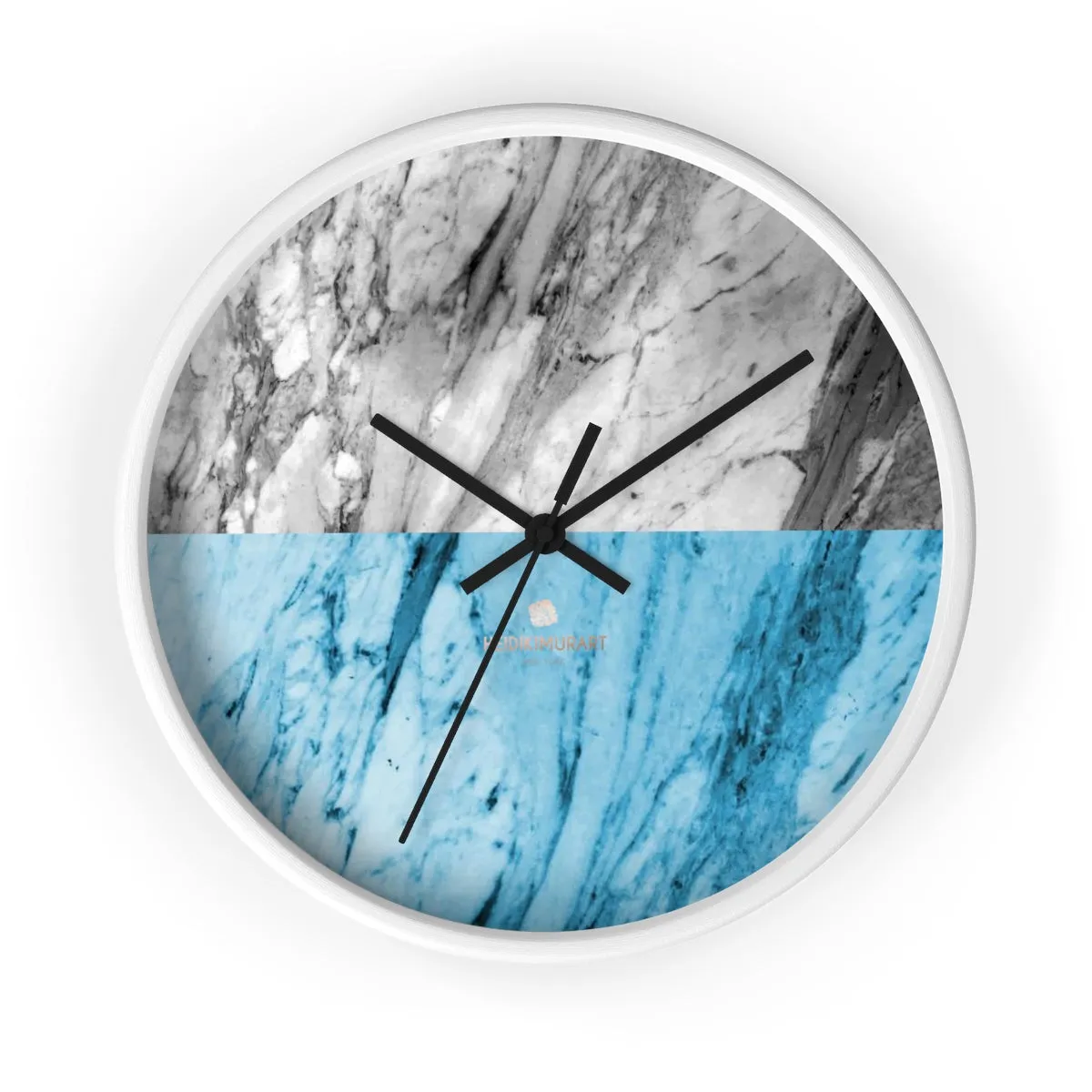 Gray Blue White Marble Print Art Large Indoor Designer 10" dia. Wall Clock-Made in USA