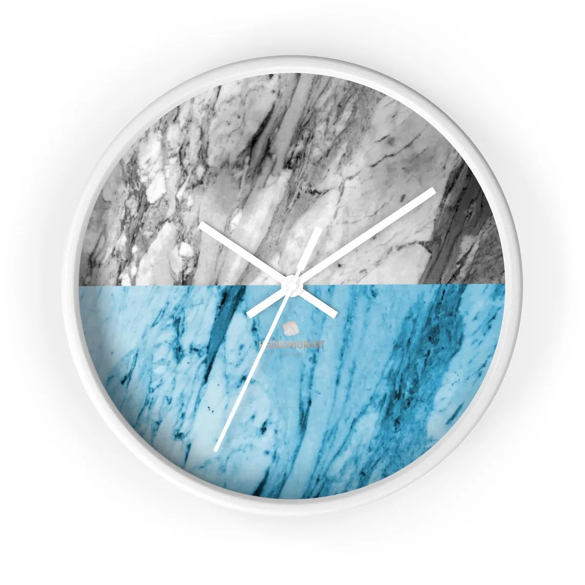 Gray Blue White Marble Print Art Large Indoor Designer 10" dia. Wall Clock-Made in USA