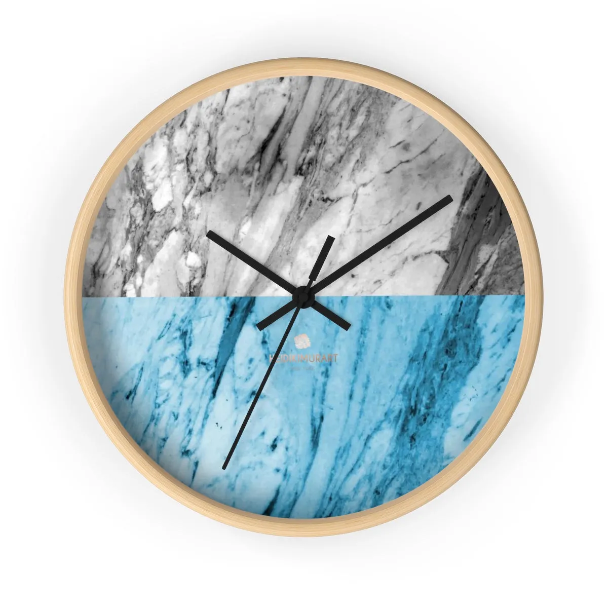 Gray Blue White Marble Print Art Large Indoor Designer 10" dia. Wall Clock-Made in USA
