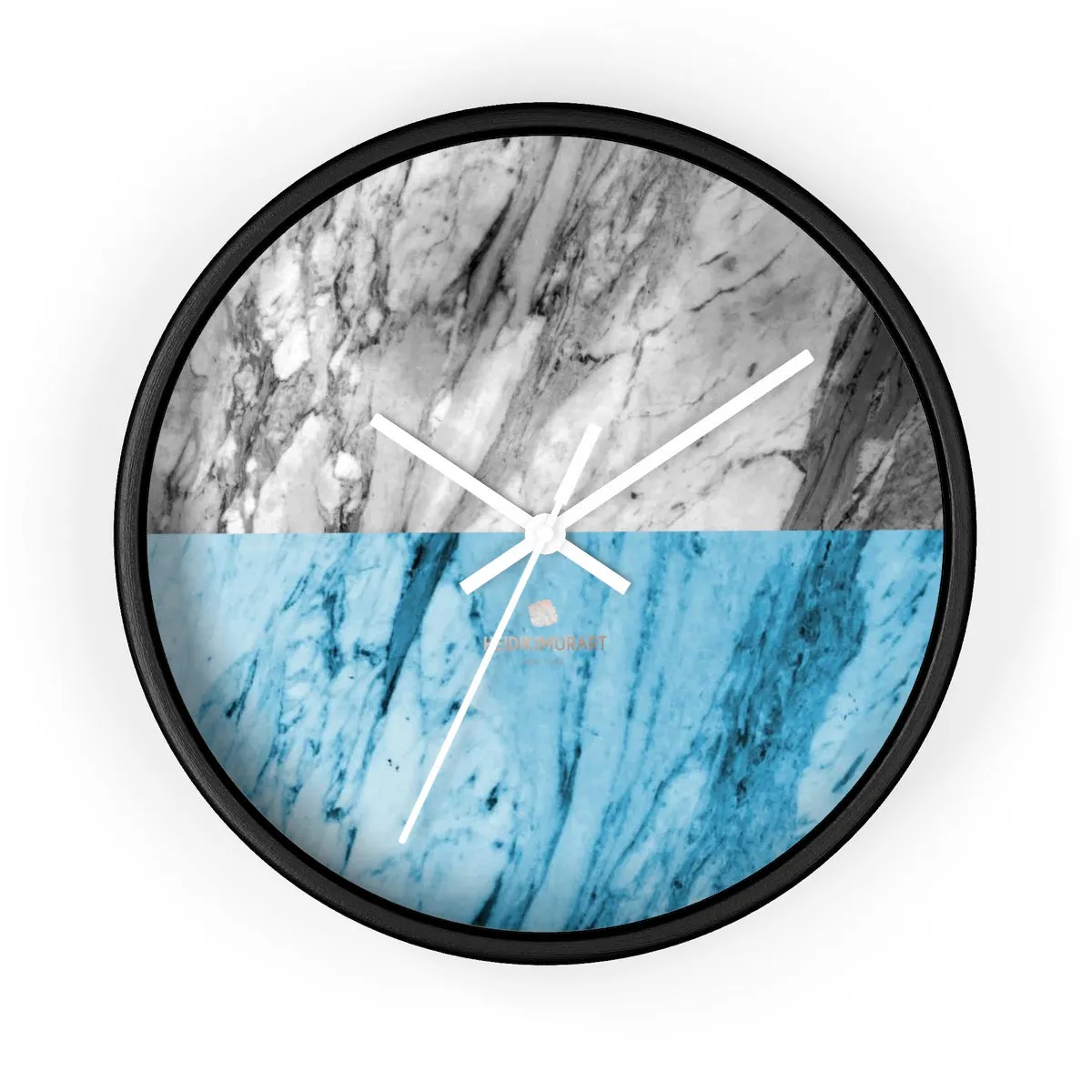 Gray Blue White Marble Print Art Large Indoor Designer 10" dia. Wall Clock-Made in USA