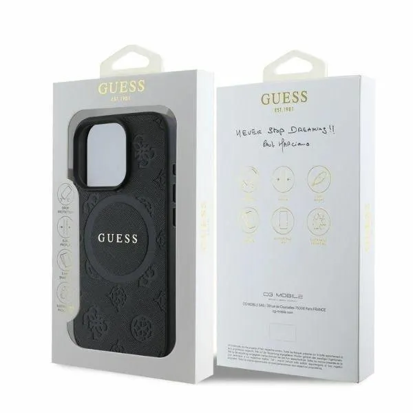Guess Saffiano Peony Stamp Case with MagSafe for iphone 16 Pro Max 6.9" Black - GUMP16XPSAPSMEK