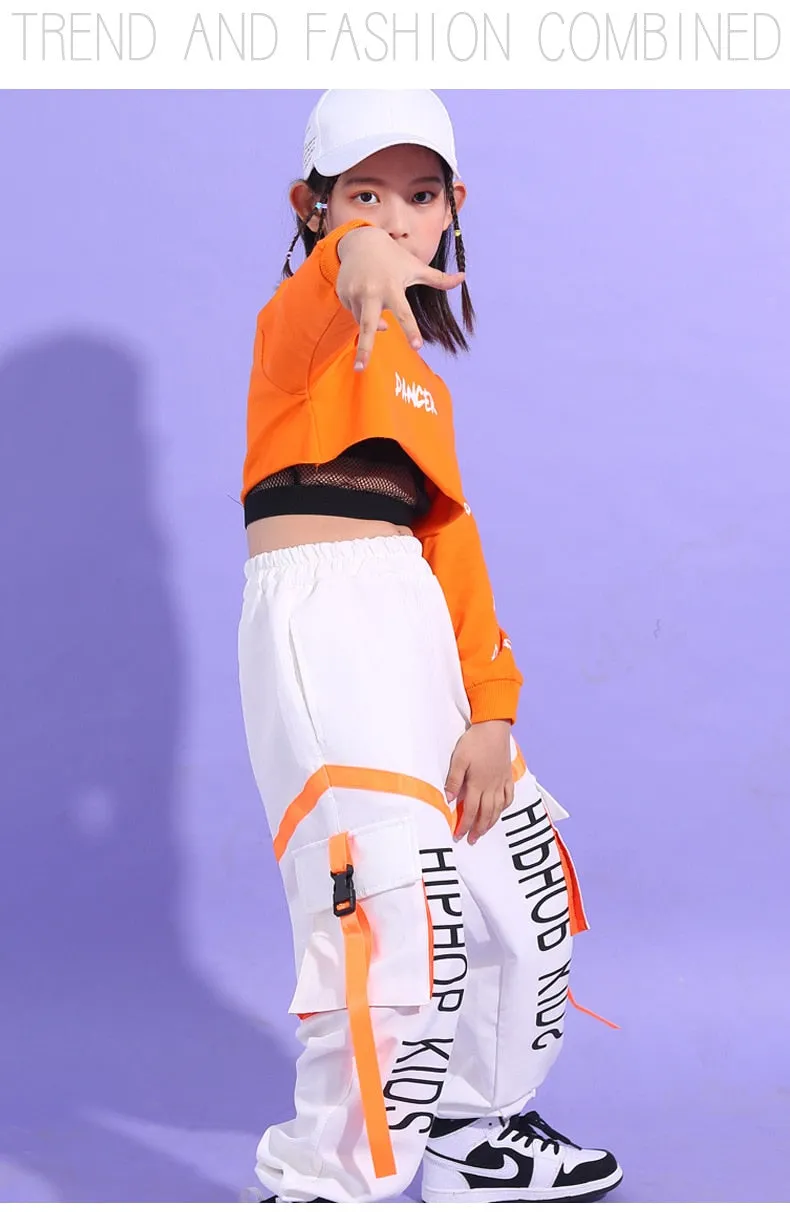 #H468 Hip Hop Girls Crop Top Contrast Cargo Pants -Boys Sweatshirt Joggers - Streetwear