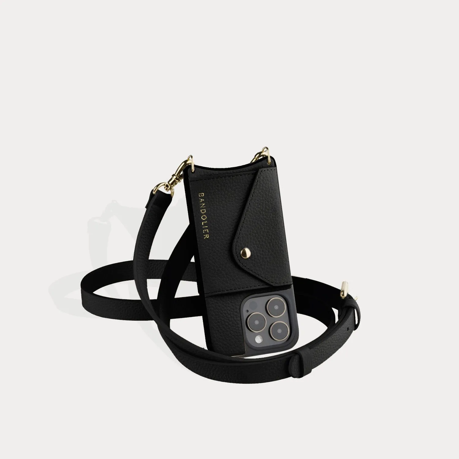 Hailey Side Slot Leather Crossbody Bandolier - Black/Gold