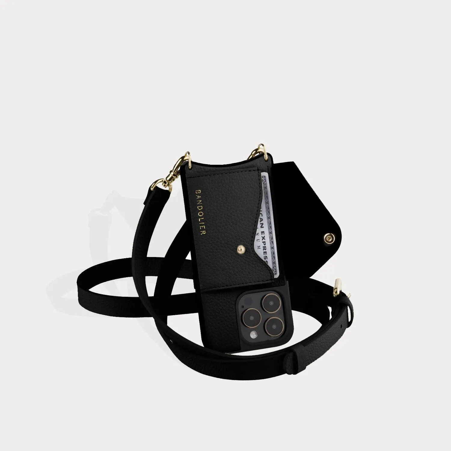 Hailey Side Slot Leather Crossbody Bandolier - Black/Gold