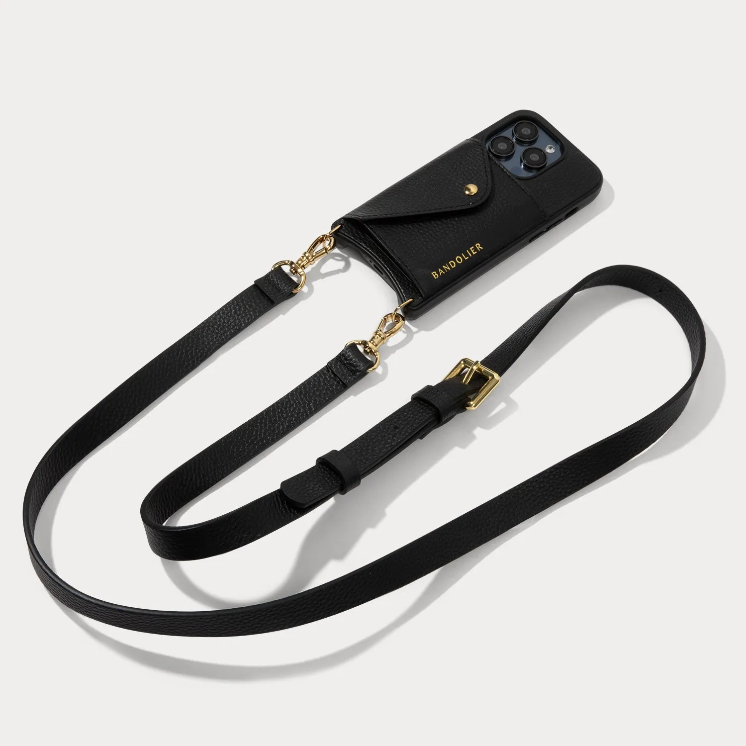 Hailey Side Slot Leather Crossbody Bandolier - Black/Gold