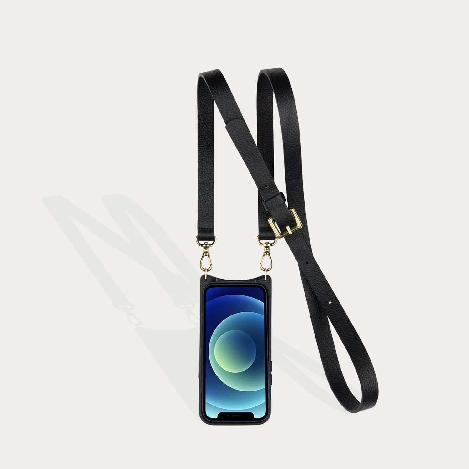 Hailey Side Slot Leather Crossbody Bandolier - Black/Gold