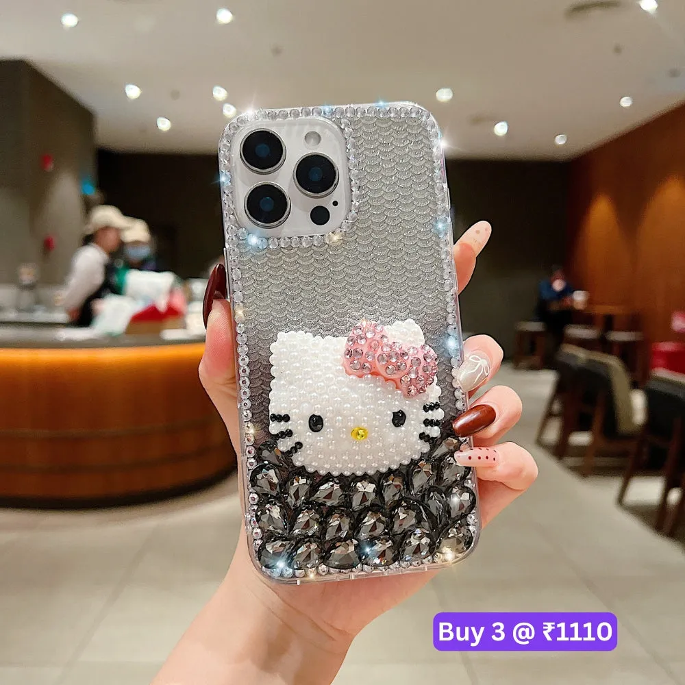 Handmade 3D Pearl Kitty PC (Hard) Phone Case - iPhone 15 Plus
