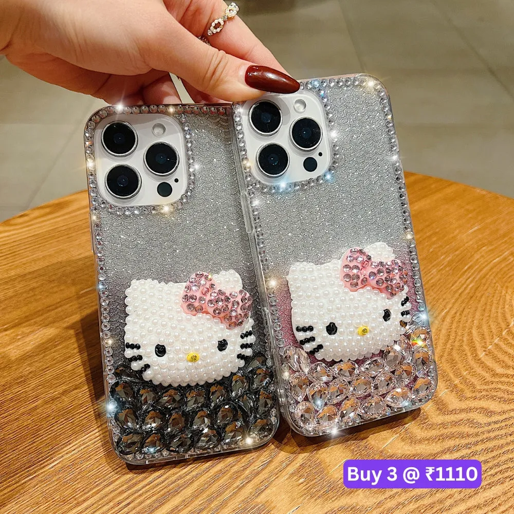 Handmade 3D Pearl Kitty PC (Hard) Phone Case - iPhone 15 Pro Max