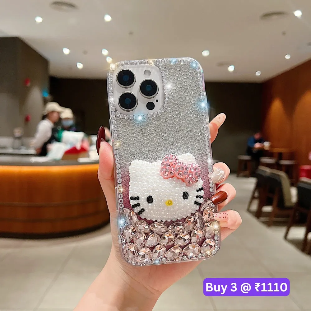 Handmade 3D Pearl Kitty PC (Hard) Phone Case - iPhone 15 Pro Max