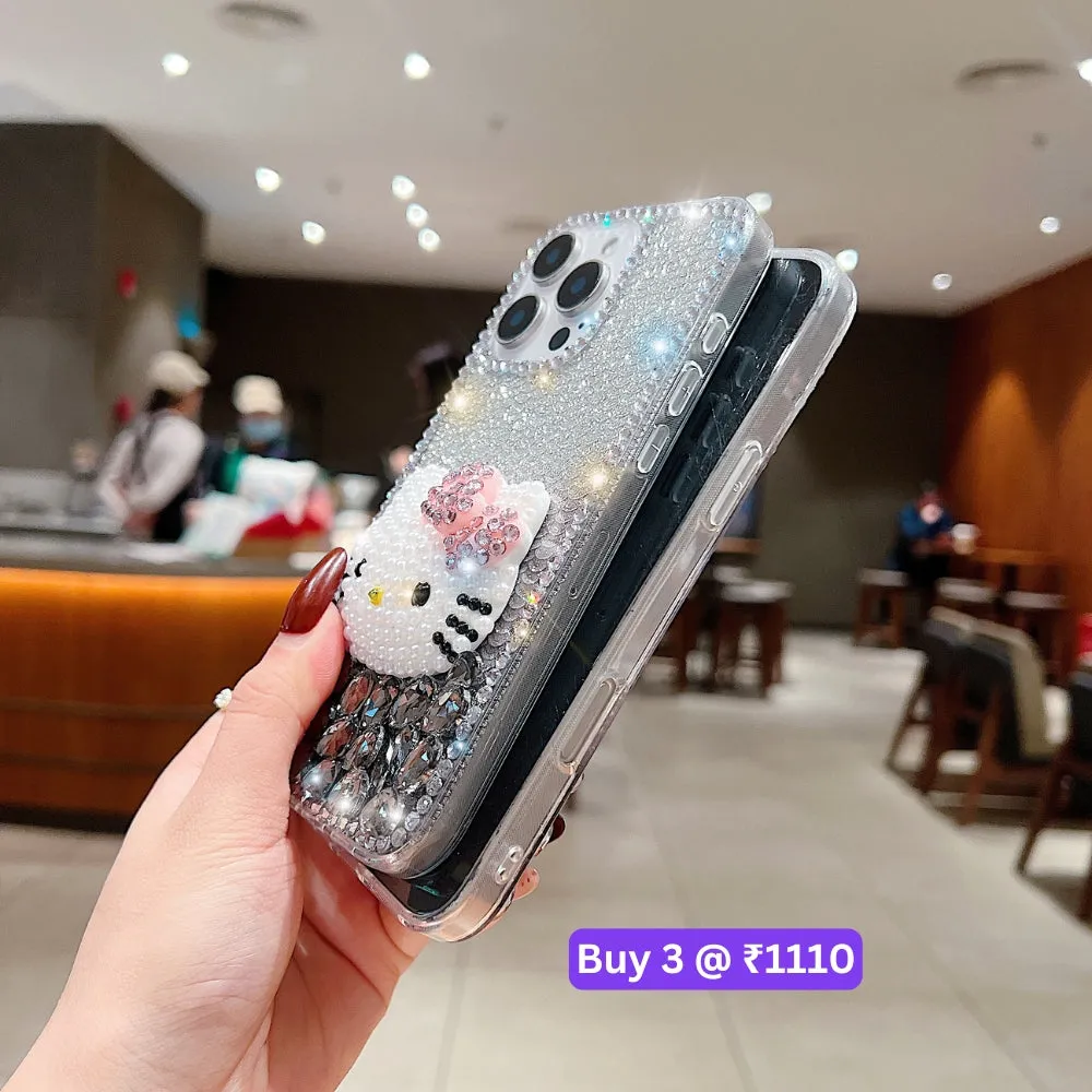 Handmade 3D Pearl Kitty PC (Hard) Phone Case - iPhone 15 Pro Max